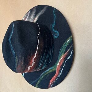 Black hand-painted Wool Hat, Earth inspired